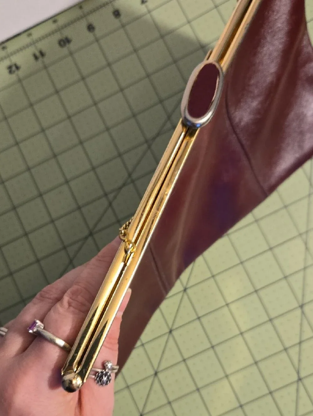 Vintage Etra Burgundy Leather Pop Open Clutch with Gold Chain